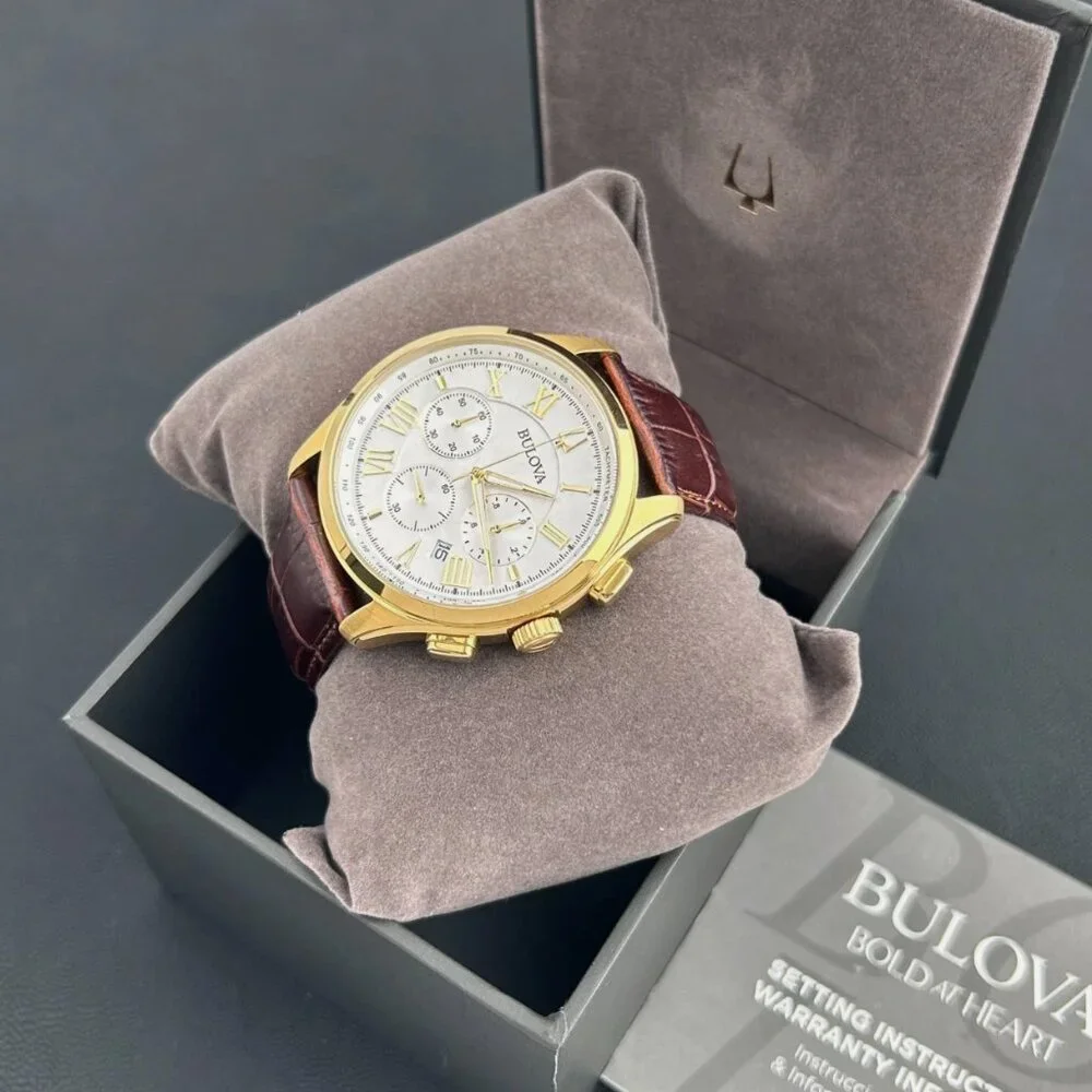Bulova Classic White Dial 46mm Leather-Men's Chronograph Watch